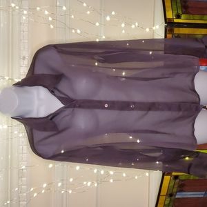 Vintage EXPRESS Purple/Silver Sheer Long Sleeve Blouse, NWT, size 13/14
